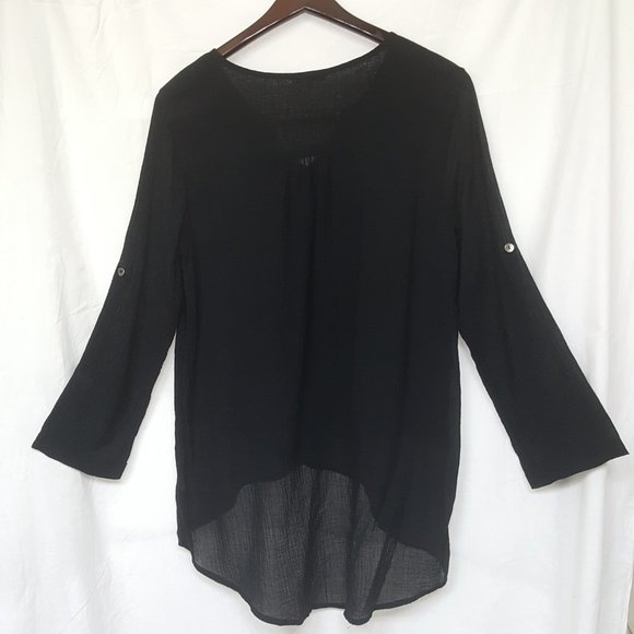 Mod-o-doc Black Lightweight Hi-Lo Linen Tunic MED - Picture 7 of 8